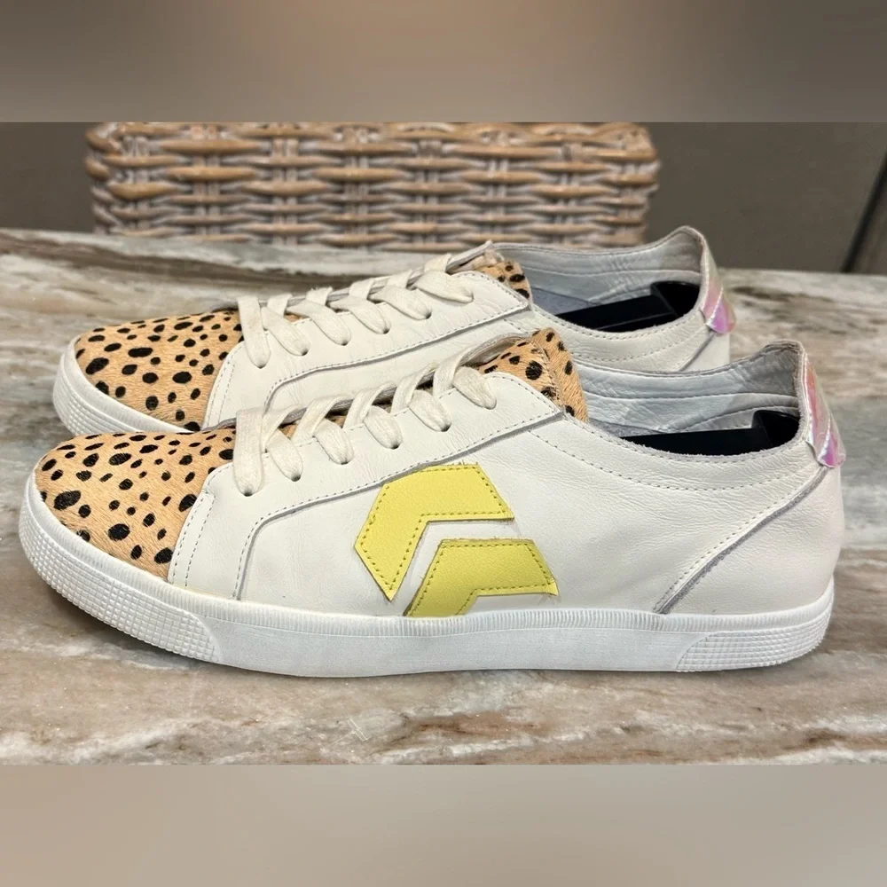 Women’s DOLCE VITA Zaga Leopard Calf Hair Leather Sneakers- Size 9.5